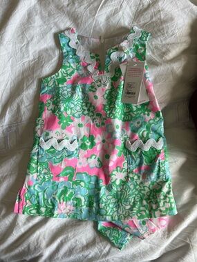 Lilly Pulitzer Girls Pink & Green Floral Casual Dress